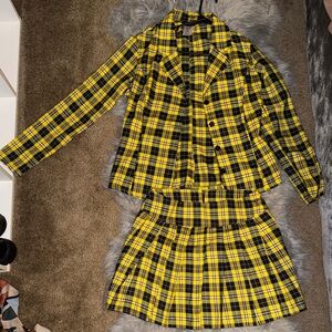 Yellow Plaid Blazer and Skirt Set